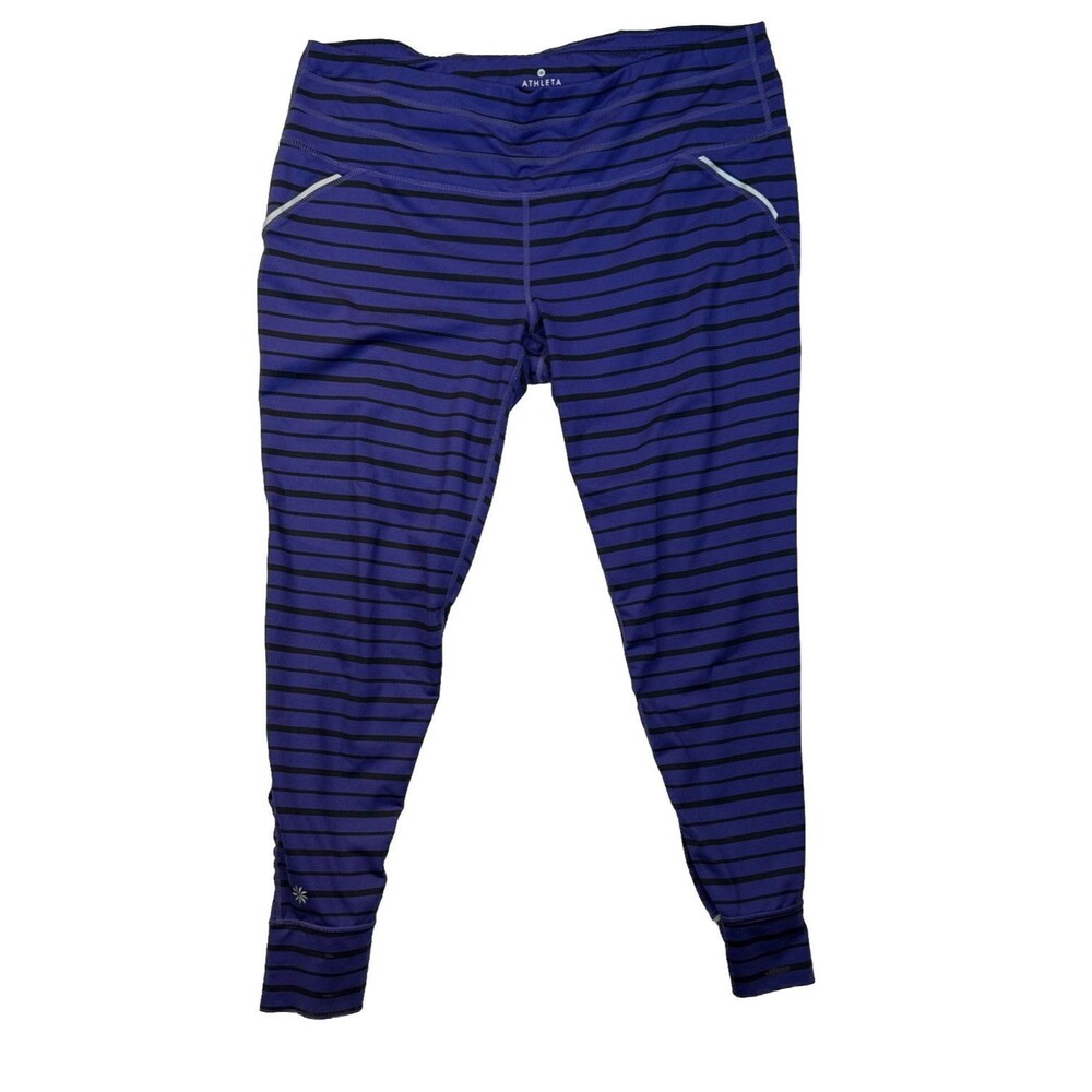 Athleta Relay Striped Tight Leggings XL Purple Black Performance Running Mesh
